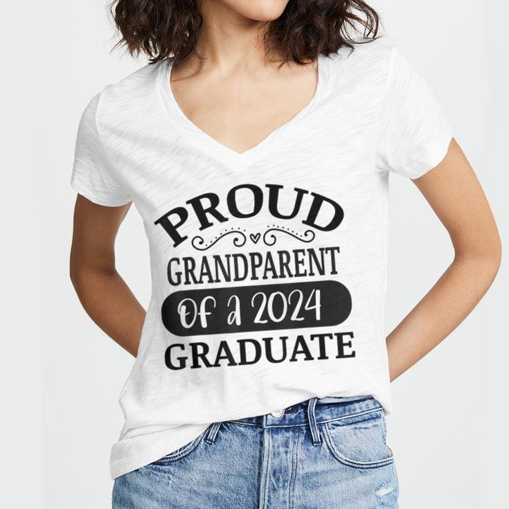 Proud Grandparent Of A Class Of 2024 Graduate Graduation Women's Jersey Short Sleeve Deep V-Neck Tshirt