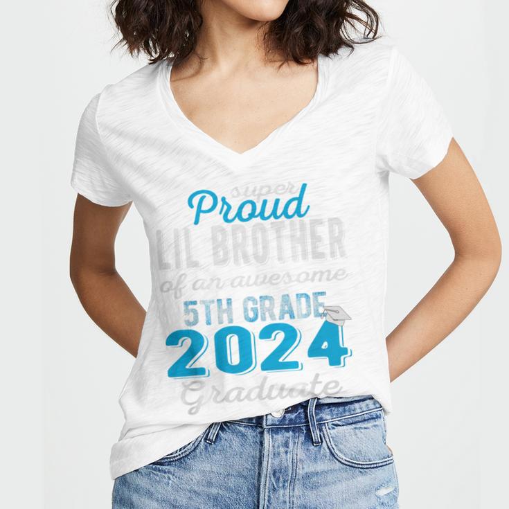 Proud Little Brother Of 5th Grade Graduate 2024 Graduation Premium Women's Jersey Short Sleeve Deep V-Neck Tshirt