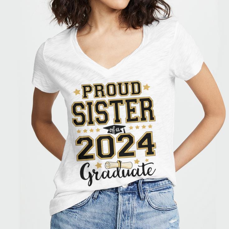 Proud Sister Of A 2024 Graduate Senior Graduation Women's Jersey Short Sleeve Deep V-Neck Tshirt