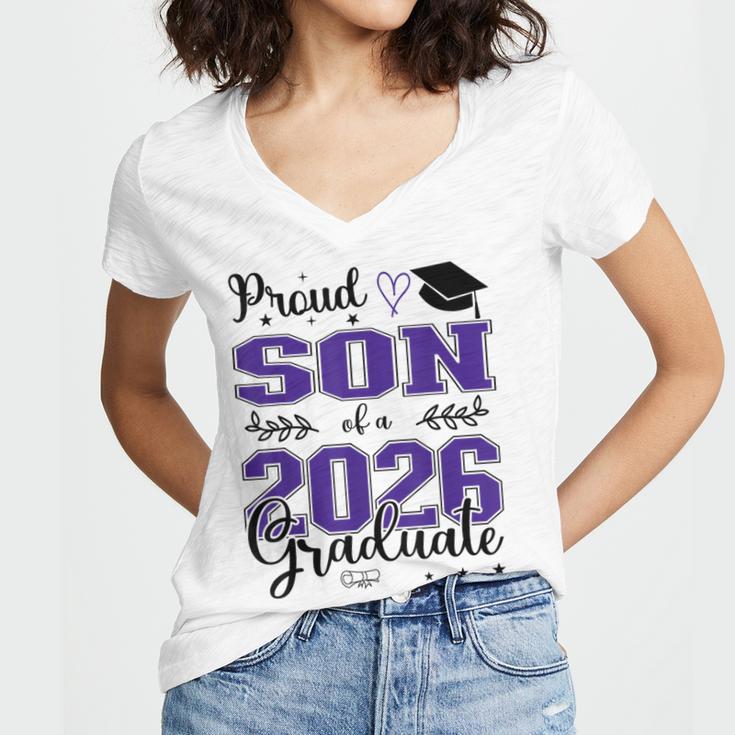 Proud Son Of a Class Of 2026 Graduate For Graduation Women's Jersey Short Sleeve Deep V-Neck Tshirt