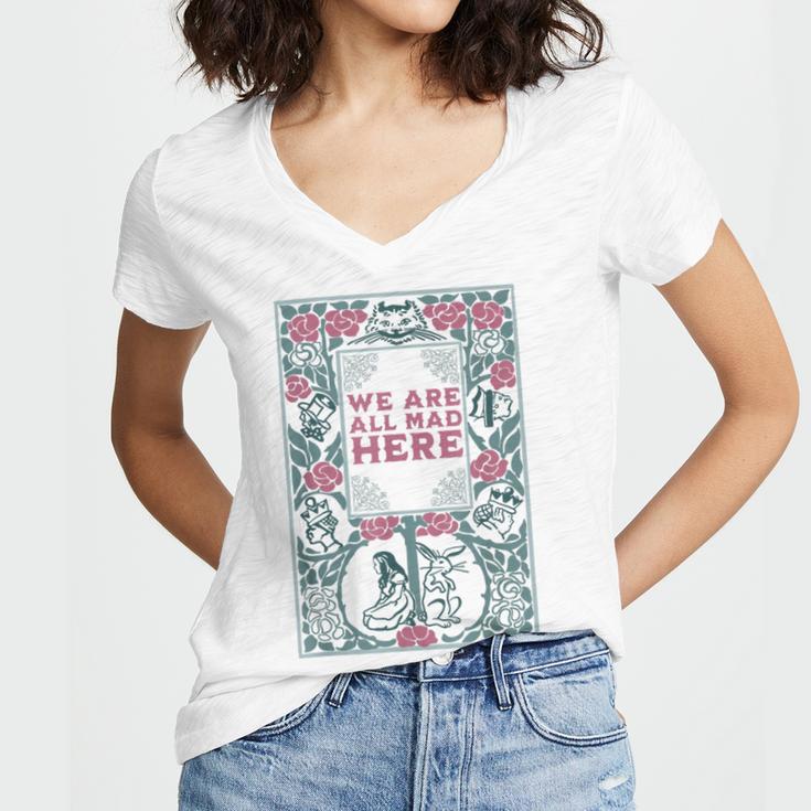 Puddin Threads Cheshire Cat Alice In Wonderland Vintage Book Adults Small Short Sleeve Classic Fit Women's Jersey Short Sleeve Deep V-Neck Tshirt