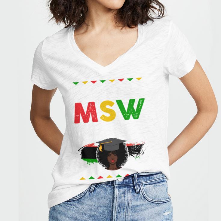 Queen MSW Social Work Grads Masters Graduation Women's Jersey Short Sleeve Deep V-Neck Tshirt