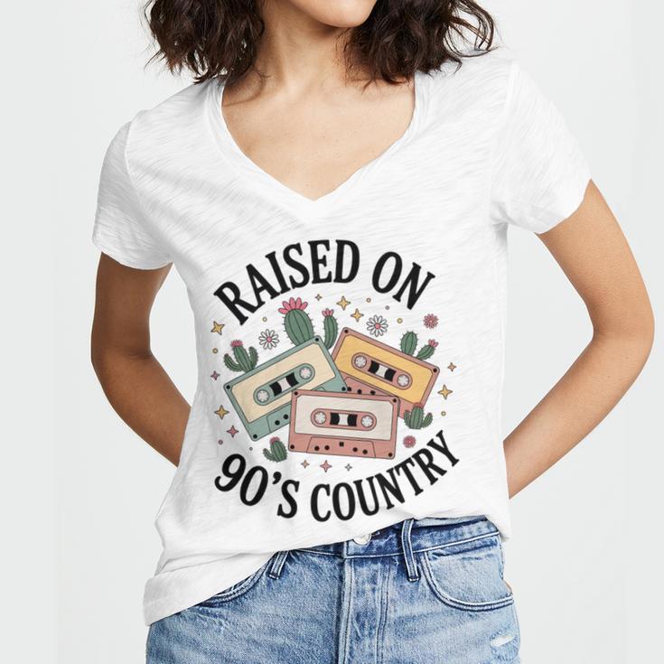 Raised On 90's Country Music Lover Nostalgia Retro Vibe Premium Tri-Blend Women's Jersey Short Sleeve Deep V-Neck Tshirt