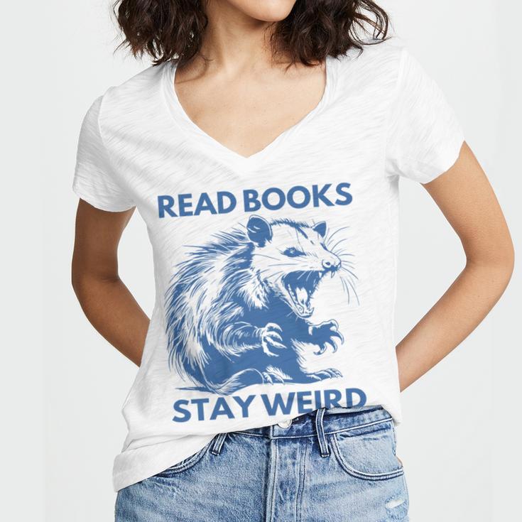 Read Books Stay Weird Women's Jersey Short Sleeve Deep V-Neck Tshirt
