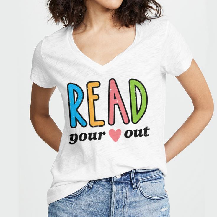 Read Your Heart Read Reading Librarian Book Across America Women's Jersey Short Sleeve Deep V-Neck Tshirt