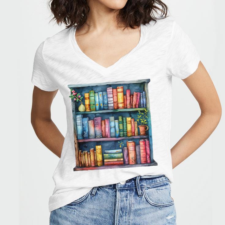 Reading And Bookcase Magic Book Premium Women's Jersey Short Sleeve Deep V-Neck Tshirt