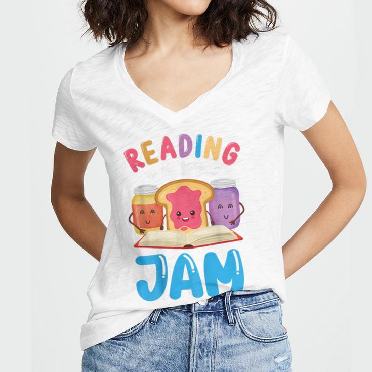 Reading Is My Jam I Love To Read Books Boy Girl Women's Jersey Short Sleeve Deep V-Neck Tshirt