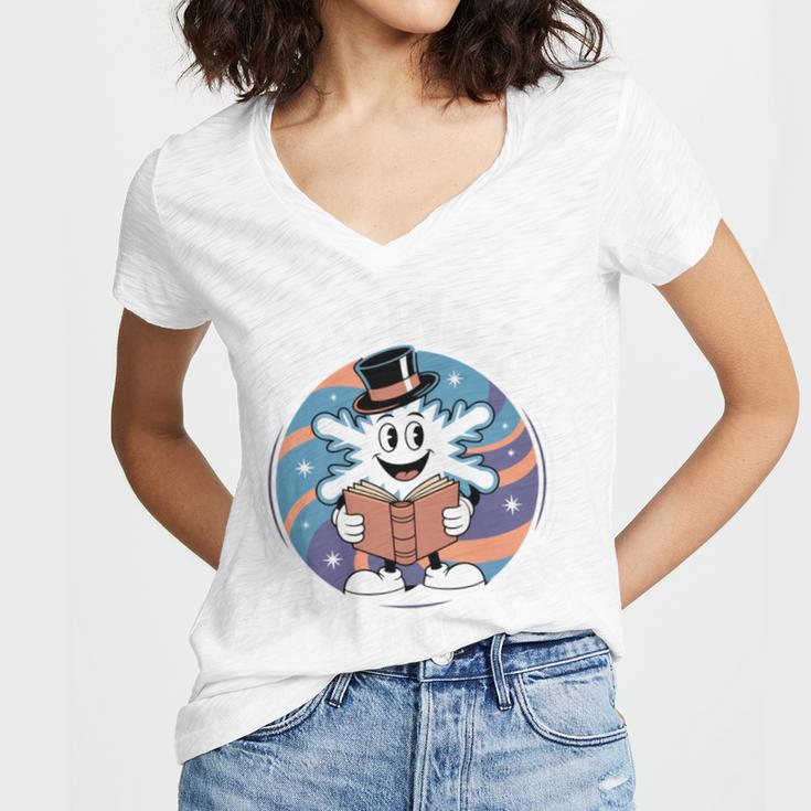 Reading Is Snow Much Fun Snowflake Top Hat Book Fan Winter Women's Jersey Short Sleeve Deep V-Neck Tshirt Reading Is Snow Much Fun Snowflake Top Hat Book Fan Winter Women's Jersey Short Sleeve Deep V-Neck Tshirt