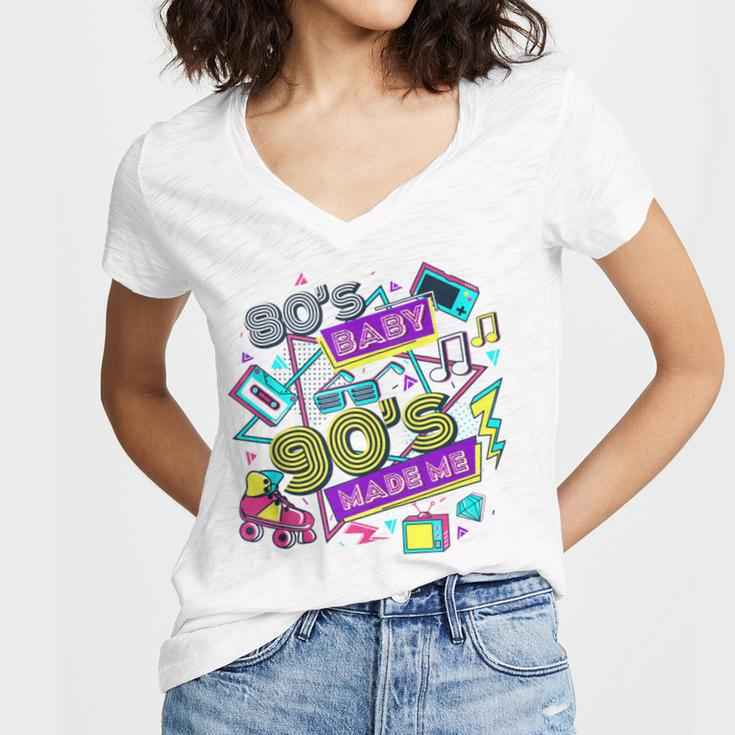 Retro 1980s 80's Baby 1990s 90's Made Me Vaporwave Nostalgia Women's Jersey Short Sleeve Deep V-Neck Tshirt
