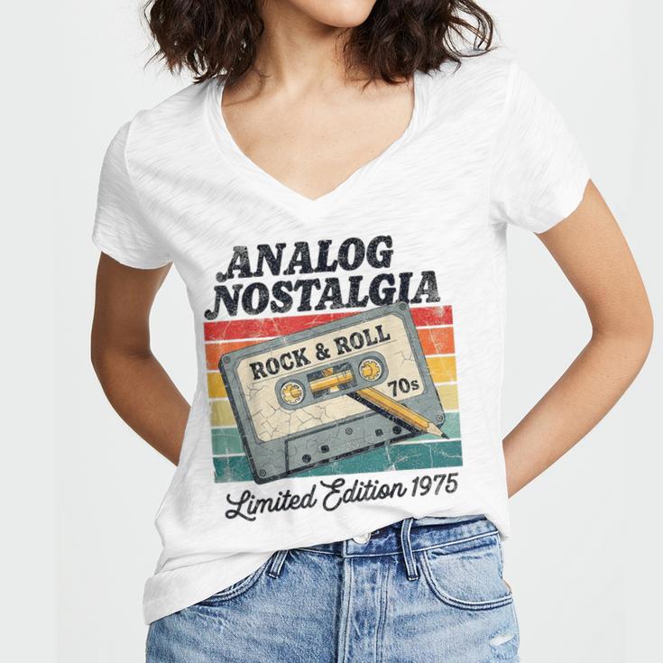 Retro Cassette Case 70s Vintage Music Analog Nostalgia Women's Jersey Short Sleeve Deep V-Neck Tshirt Retro Cassette Case 70s Vintage Music Analog Nostalgia Women's Jersey Short Sleeve Deep V-Neck Tshirt