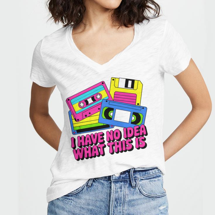 Retro Cassette Vintage 80s Nostalgia Women's Jersey Short Sleeve Deep V-Neck Tshirt Retro Cassette Vintage 80s Nostalgia Women's Jersey Short Sleeve Deep V-Neck Tshirt
