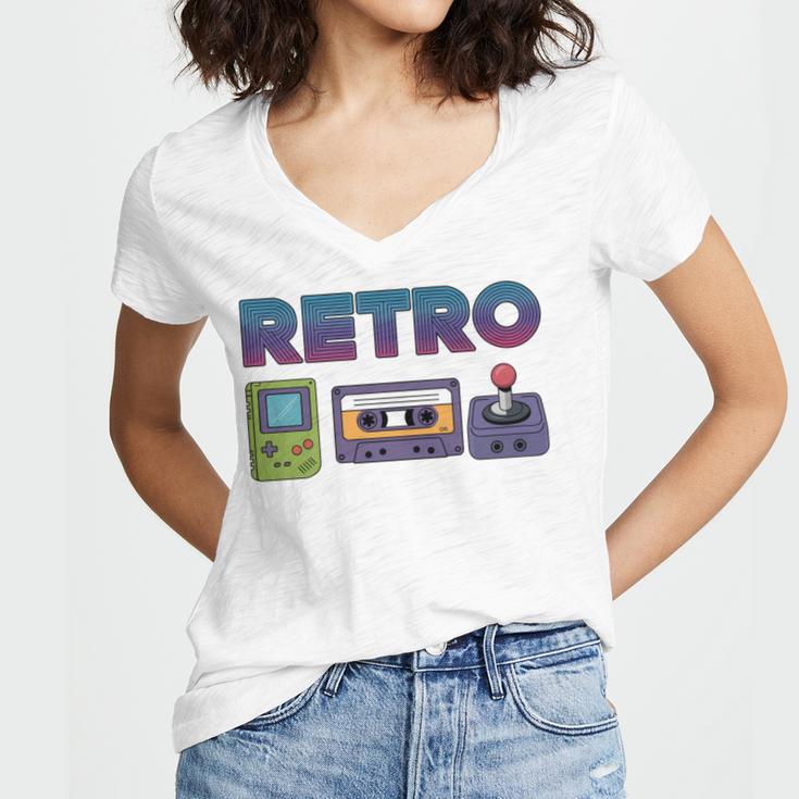 Retro Gaming Nostalgia Tee Perfect For 90s Lovers Women's Jersey Short Sleeve Deep V-Neck Tshirt