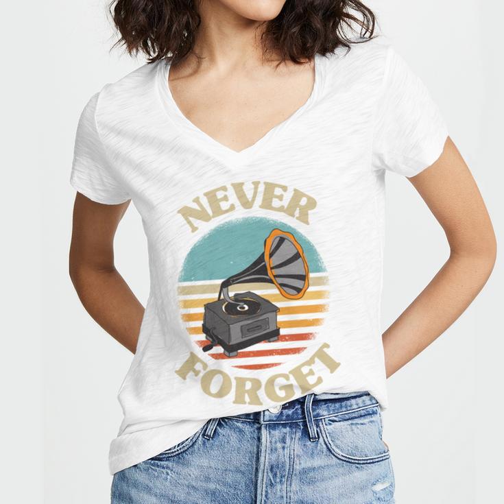 Retro Grammophone Never Forget Nostalgia Vintage Women's Jersey Short Sleeve Deep V-Neck Tshirt Retro Grammophone Never Forget Nostalgia Vintage Women's Jersey Short Sleeve Deep V-Neck Tshirt