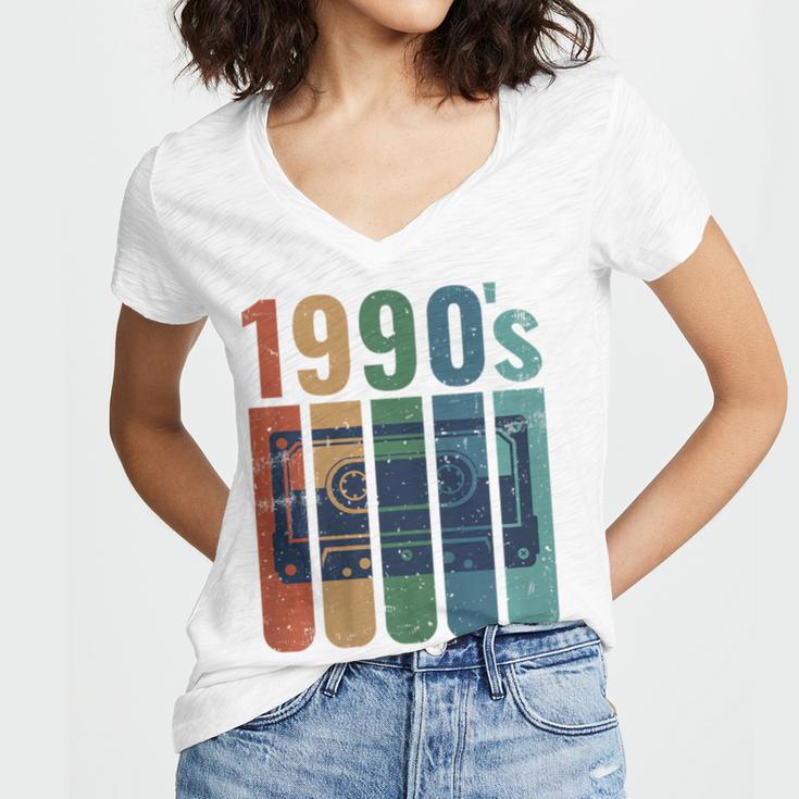 Retro Nineties Style Audio Tape Nostalgia Year 1990 Premium Tri-Blend Women's Jersey Short Sleeve Deep V-Neck Tshirt