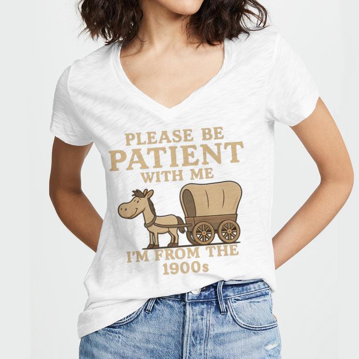 Retro Please Be Patient With Me I'm From The 1900s Vintage Premium Women's Jersey Short Sleeve Deep V-Neck Tshirt