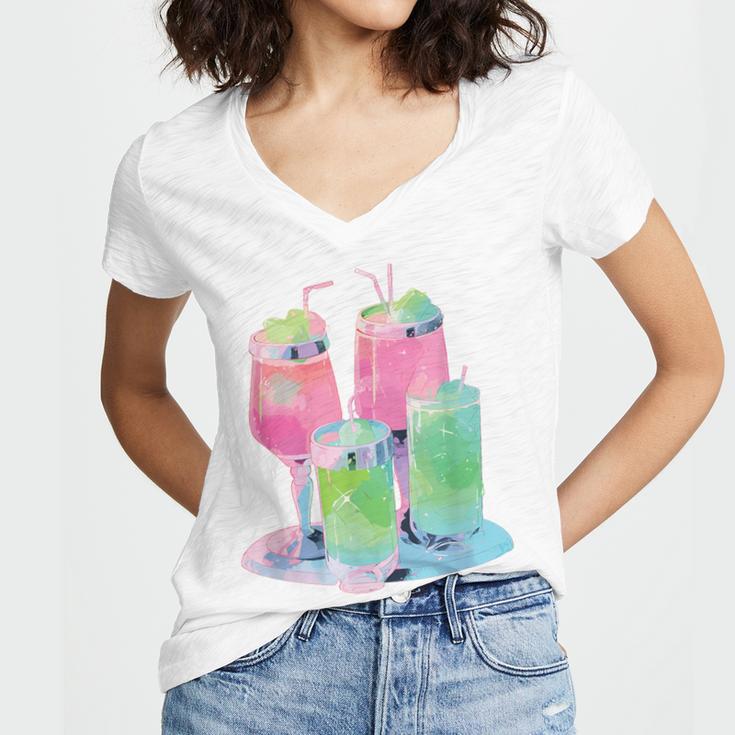 Retro Soft Drinks 80s 90s Nostalgia Cute Anime Aesthetic Tee Women's Jersey Short Sleeve Deep V-Neck Tshirt