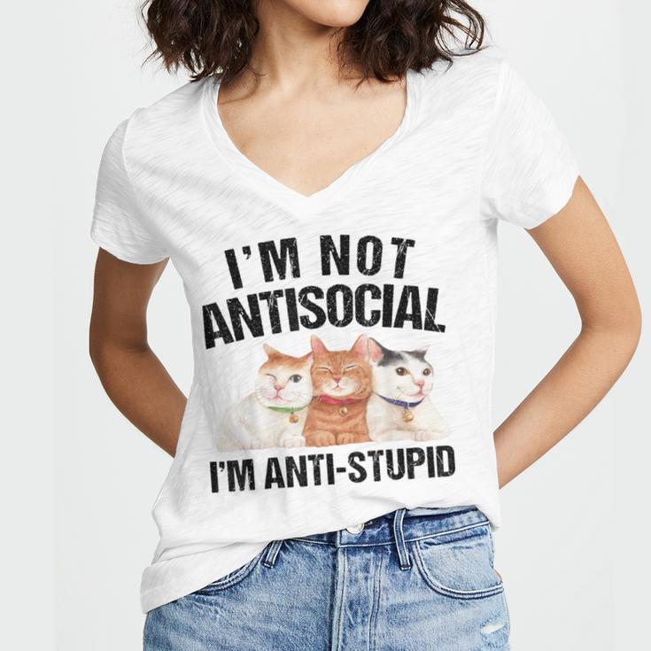 Sarcasm Cat Sarcastic Introvert Antisocial Cat Lover Women's Jersey Short Sleeve Deep V-Neck Tshirt