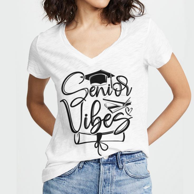 That Says Senior Vibes Graduation Diploma School Spirit Women's Jersey Short Sleeve Deep V-Neck Tshirt