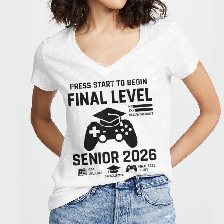 Senior 2026 Final Level Gamer Graduation 2026 Women's Jersey Short Sleeve Deep V-Neck Tshirt