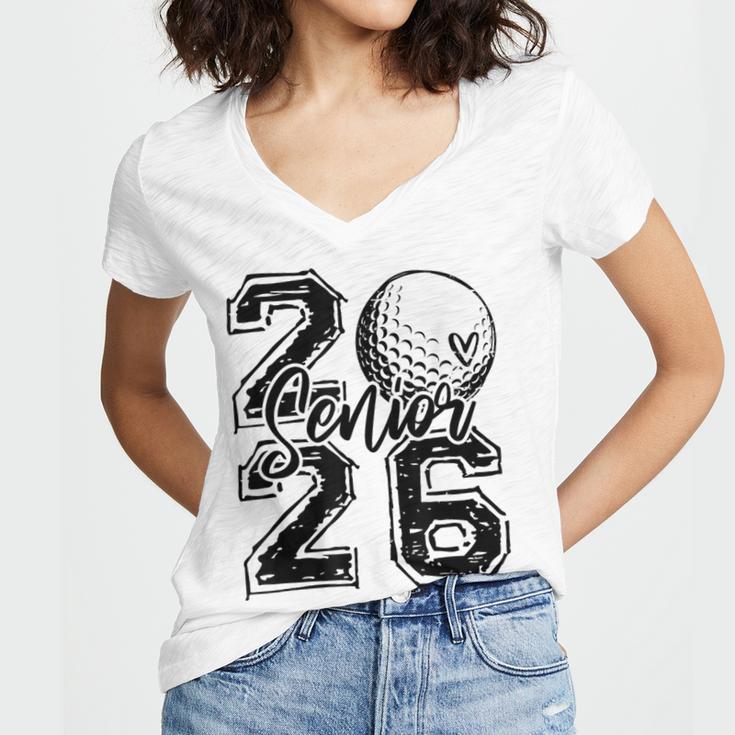Senior 2026 Golf Player Heart Graduation Girls Teens Women's Jersey Short Sleeve Deep V-Neck Tshirt
