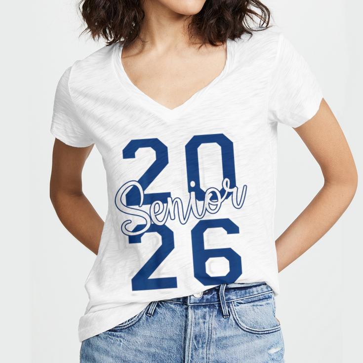 Senior 2026 Graduation Varsity Navy Blue On The Back Women's Jersey Short Sleeve Deep V-Neck Tshirt