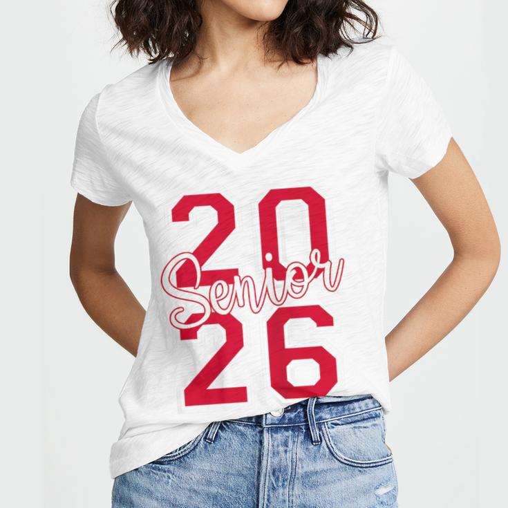 Senior 2026 Graduation Varsity Red Letters On The Back Women's Jersey Short Sleeve Deep V-Neck Tshirt