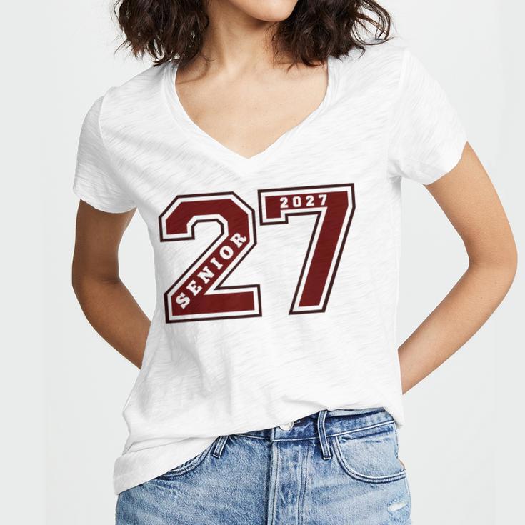 Senior 2027 Maroon Senior Class Of 27 Jersey Graduation Women's Jersey Short Sleeve Deep V-Neck Tshirt
