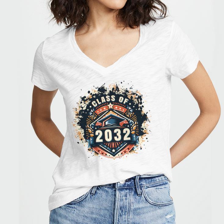 Senior 2032 Class Of 2032 Seniors Graduation 2032 Senior 32 Women's Jersey Short Sleeve Deep V-Neck Tshirt