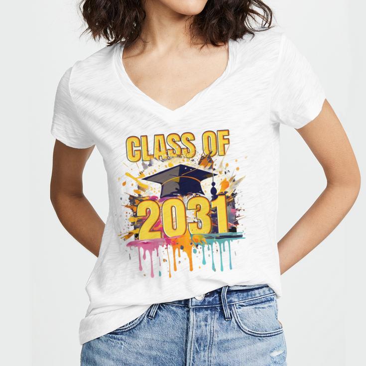 Senior 31 Class Of 2031 Back To School Graduation 2031 Women's Jersey Short Sleeve Deep V-Neck Tshirt