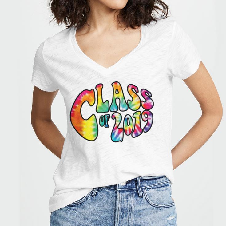 Senior Class Of 2019 Boho Tie Dye Graduation Women's Jersey Short Sleeve Deep V-Neck Tshirt