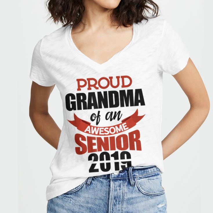 Senior Class Of 2019 Tshirt Graduation Awesome Grandma Women's Jersey Short Sleeve Deep V-Neck Tshirt