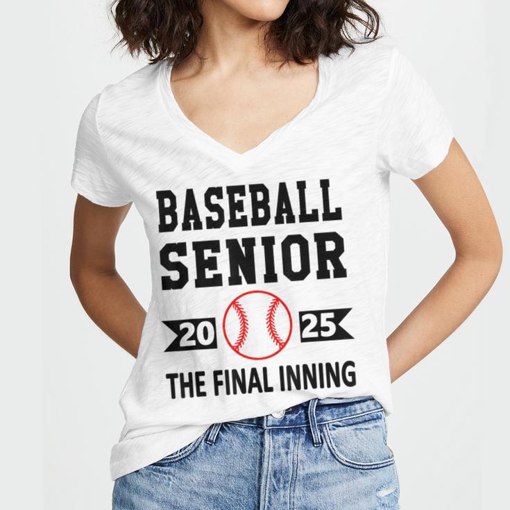 Senior Class Of 2025 Baseball Senior Night Graduation Party Women's Jersey Short Sleeve Deep V-Neck Tshirt