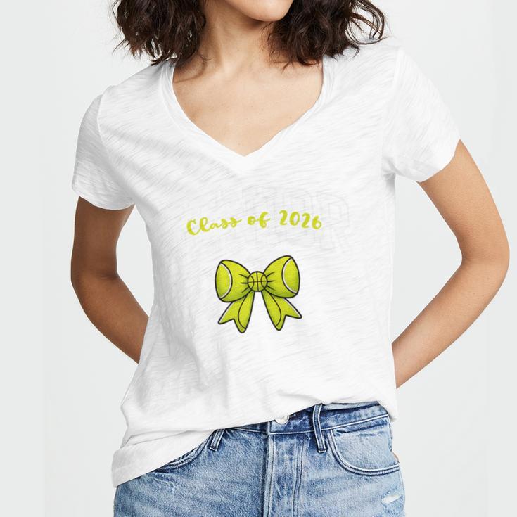 Senior Class Of 2026 Tennis Coquette Bow Graduation Premium Women's Jersey Short Sleeve Deep V-Neck Tshirt
