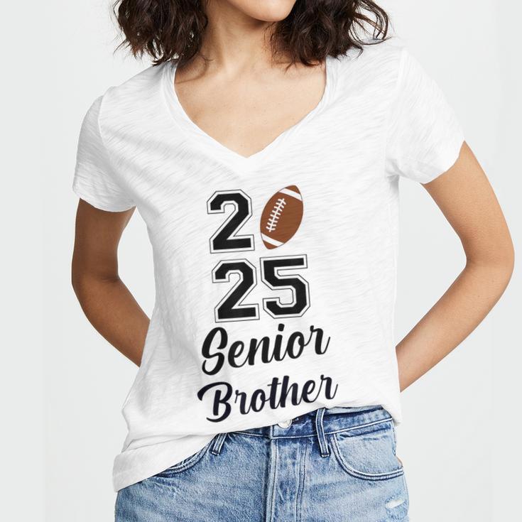 Senior Football Brother Class Of 2025 Graduation Graduate Women's Jersey Short Sleeve Deep V-Neck Tshirt