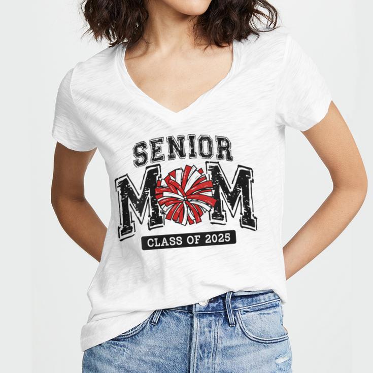 Senior Mom 2025 Cheer Mama Class Of 2025 Graduation Women's Jersey Short Sleeve Deep V-Neck Tshirt