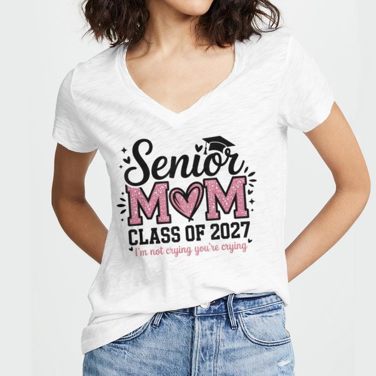 Senior Mom 2027 Class Of 2027 Graduation Proud Senior Mother Women's Jersey Short Sleeve Deep V-Neck Tshirt