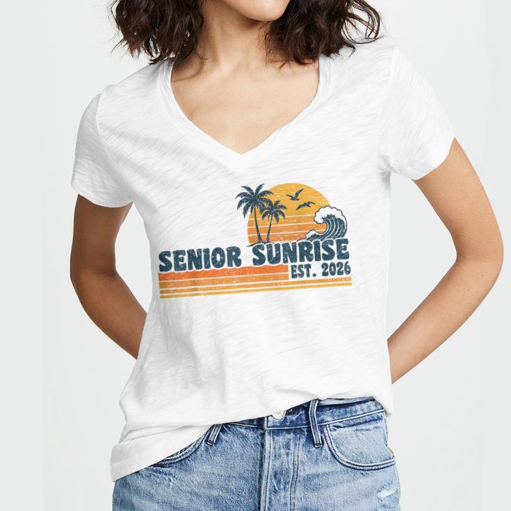 Senior Sunrise 2026 Graduation Cool Retro High School Women's Jersey Short Sleeve Deep V-Neck Tshirt