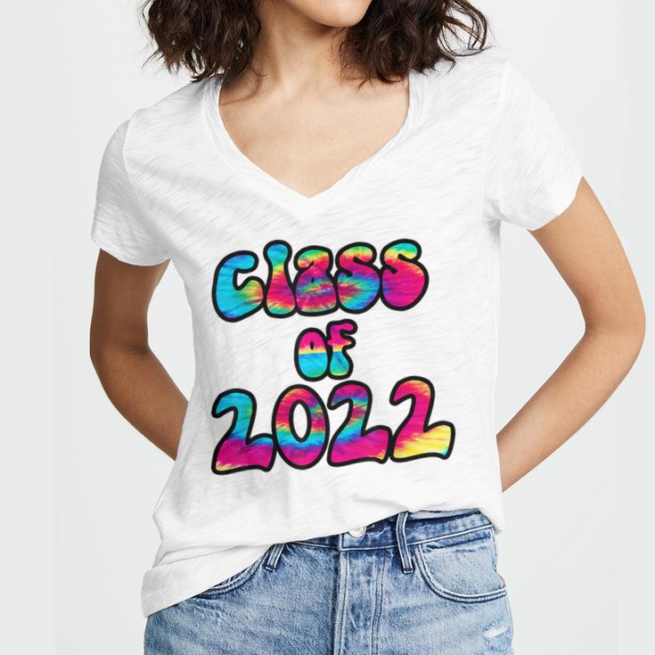 Senior Year 2022 Class Of 2022 Graduation Tie Dye Groovy Women's Jersey Short Sleeve Deep V-Neck Tshirt