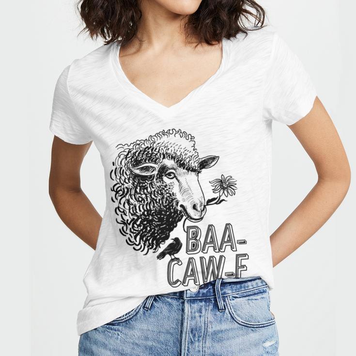 Sheep Baa Crow Caw Back Off Pun Tee For Introverts & Teens Women's Jersey Short Sleeve Deep V-Neck Tshirt Sheep Baa Crow Caw Back Off Pun Tee For Introverts & Teens Women's Jersey Short Sleeve Deep V-Neck Tshirt