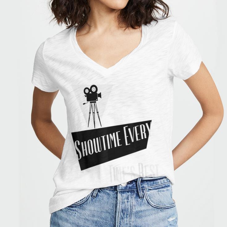 Showtime Every Moment Cinema Nostalgia Film Buff Humor Women's Jersey Short Sleeve Deep V-Neck Tshirt
