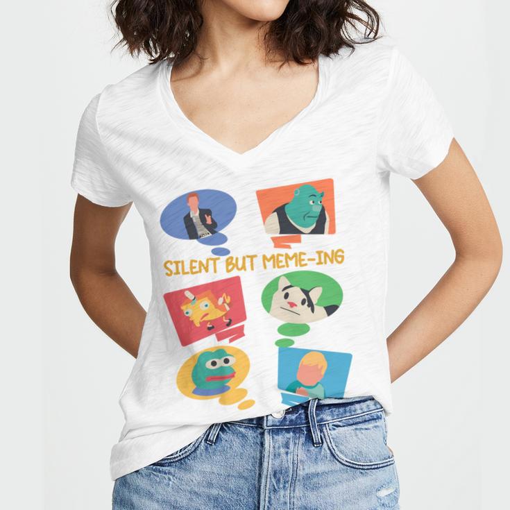 Silent But Meme-Ing Introvert Anti People Antisocial Quiet Women's Jersey Short Sleeve Deep V-Neck Tshirt