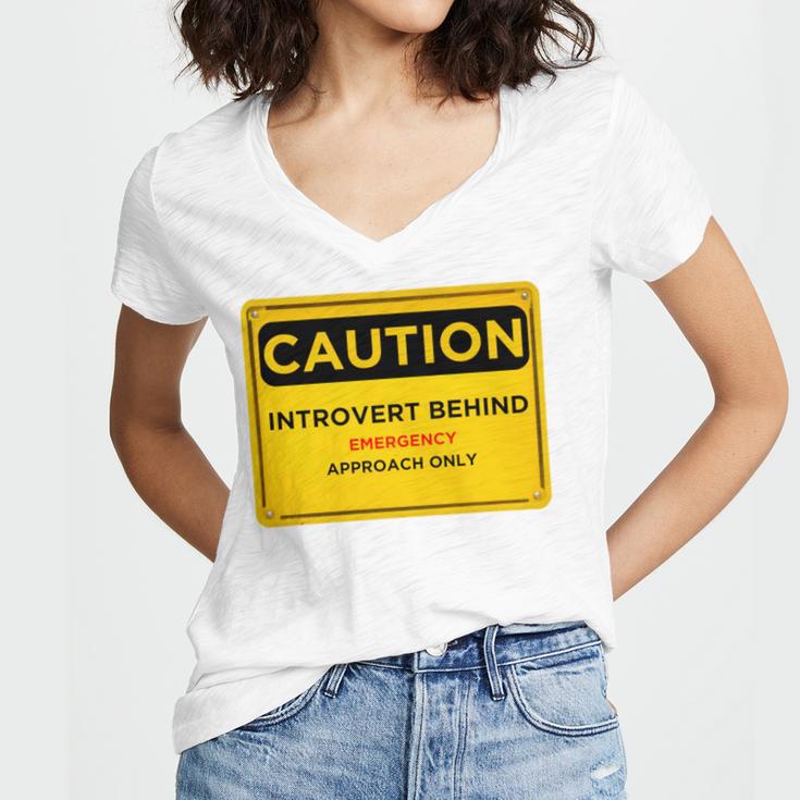 A Simple Yellow Warning Sign For Introvert Women's Jersey Short Sleeve Deep V-Neck Tshirt A Simple Yellow Warning Sign For Introvert Women's Jersey Short Sleeve Deep V-Neck Tshirt