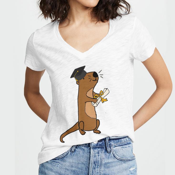 SmileteesGrad Cute Sea Otter Graduation T-Shirt Women's Jersey Short Sleeve Deep V-Neck Tshirt