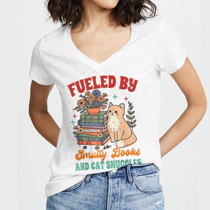 Smut Reader Cat Lover Fueled By Smutty Books & Cat Snuggles For Men Women Women's Jersey Short Sleeve Deep V-Neck Tshirt Smut Reader Cat Lover Fueled By Smutty Books & Cat Snuggles For Men Women Women's Jersey Short Sleeve Deep V-Neck Tshirt