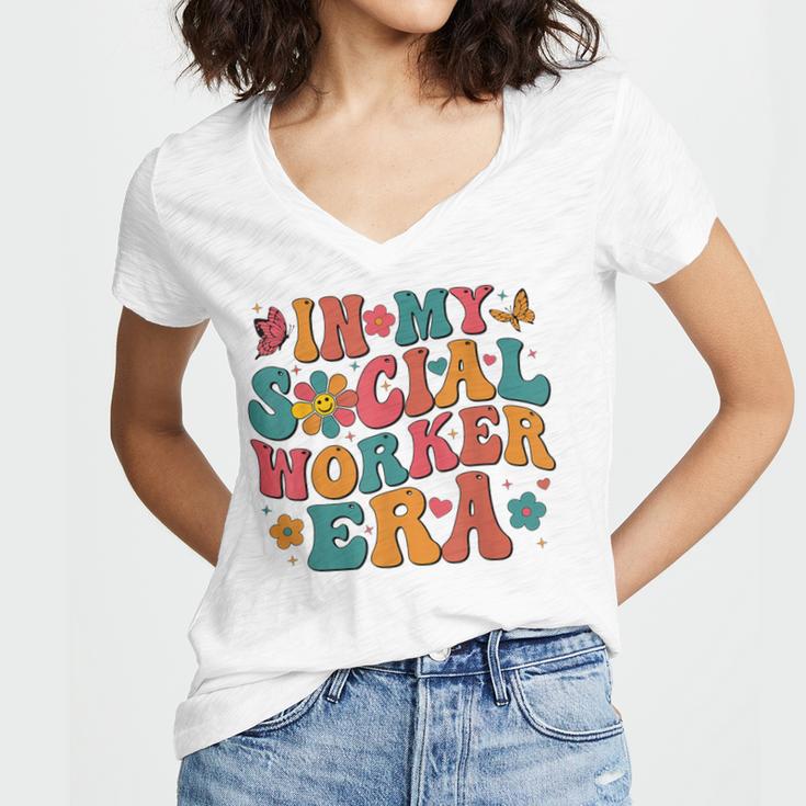 In My Social Worker Era Cute Social Worker Graduation MSW Women's Jersey Short Sleeve Deep V-Neck Tshirt