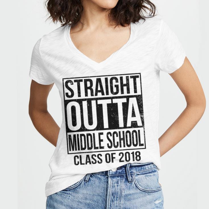 Straight Outta Middle School Graduation Women's Jersey Short Sleeve Deep V-Neck Tshirt