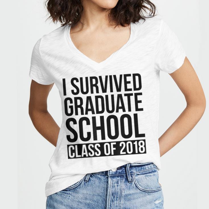 I Survived Graduate School Class Of 2018 Graduation Women's Jersey Short Sleeve Deep V-Neck Tshirt