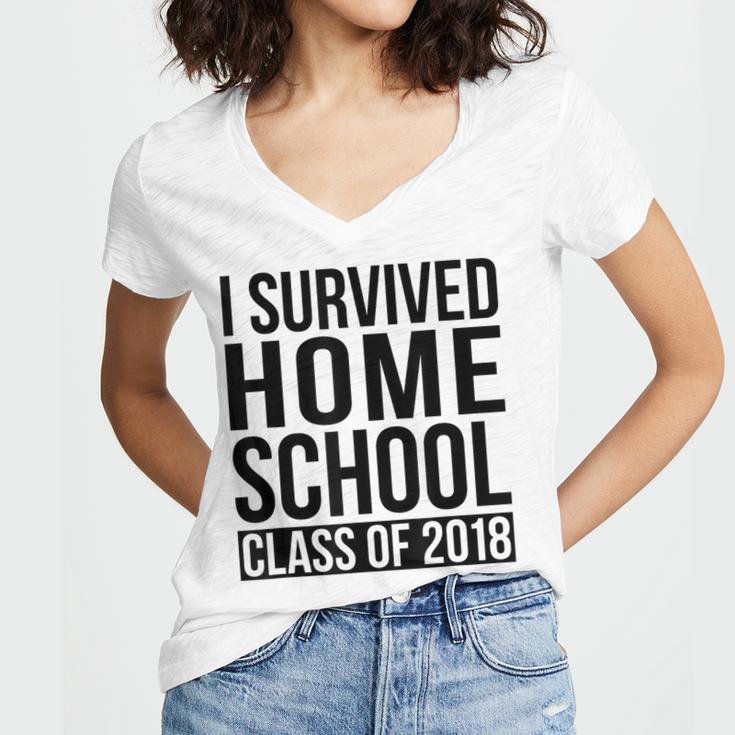 I Survived Home School Class Of 2018 Graduation Women's Jersey Short Sleeve Deep V-Neck Tshirt