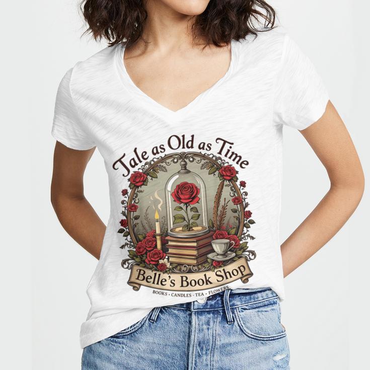 Tale As Old As Time Belle's Book Shop Book Coffee Book Women's Jersey Short Sleeve Deep V-Neck Tshirt