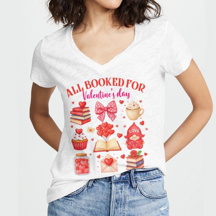Valentines Reading Book Lover All Booked For Valentine's Day Women's Jersey Short Sleeve Deep V-Neck Tshirt